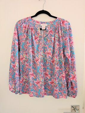 Women's Blouse in Aqua and Pink